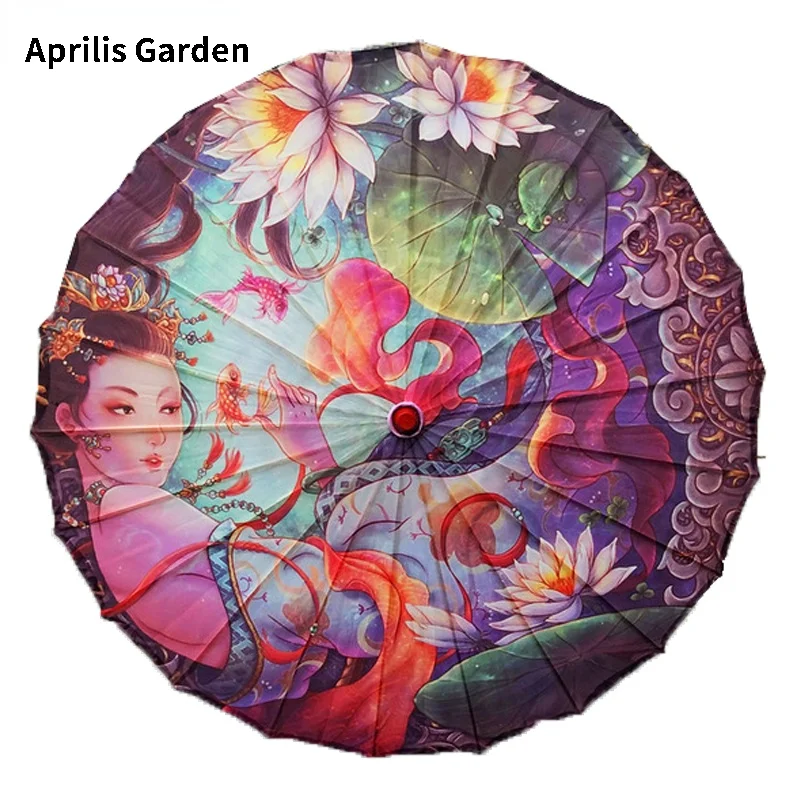 Women's Umbrella Parasol Chinese Style Umbrella Silk Dance Japanese Decorative Wooden Umbrella Lotus Oil Paper Umbrella