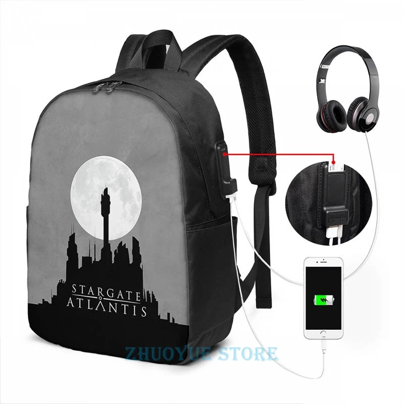 Забавный рюкзак с графическим принтом Stargate Atlantis Night Sky USB-зарядкой мужские