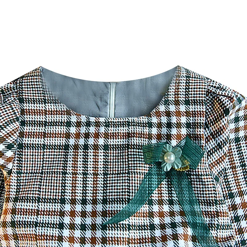 Осеннее повседневное Сетчатое платье в клетку с длинными рукавами стиле пэчворк