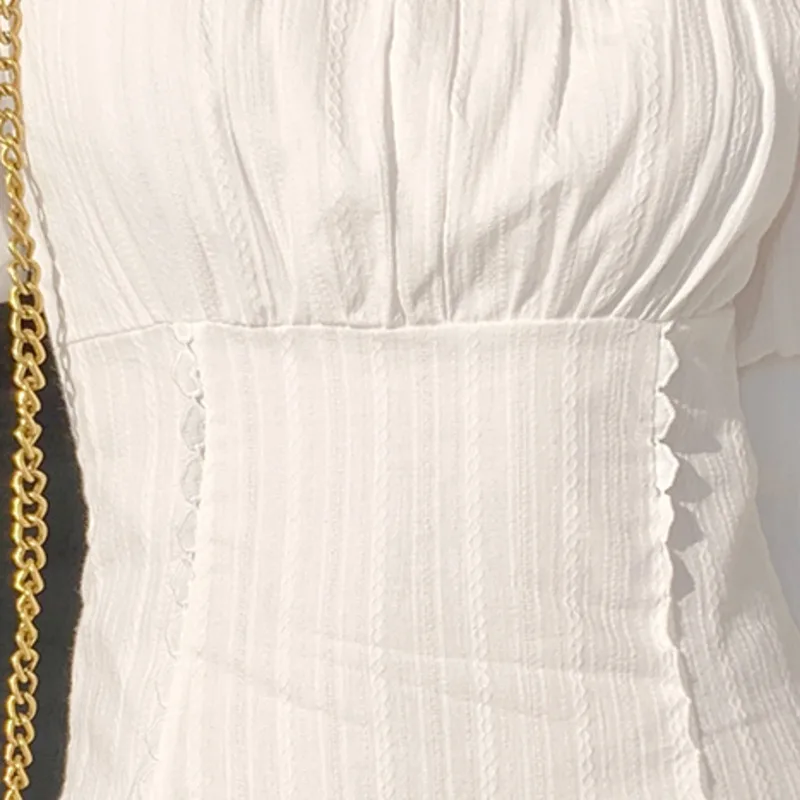 

White Chiffon Retro Dress Three Quarter Sleeve Women Square Neck Casual Sweet Ruffles Party Mini Dress Spring Autumn Elegant