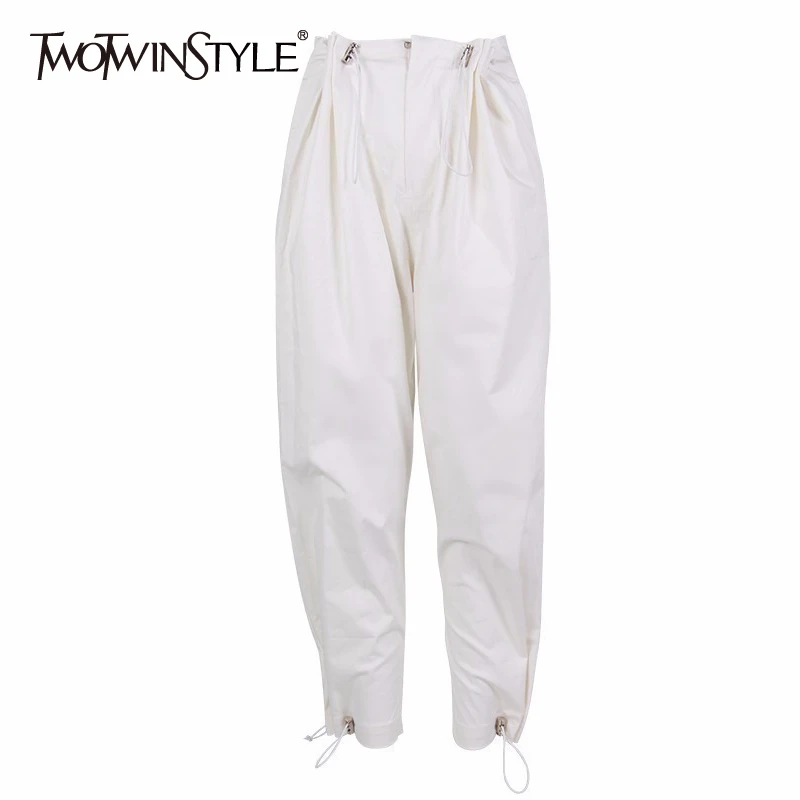 Женские свободные брюки TWOTWINSTYLE с высокой талией на шнурке весенние 2020 | Женская