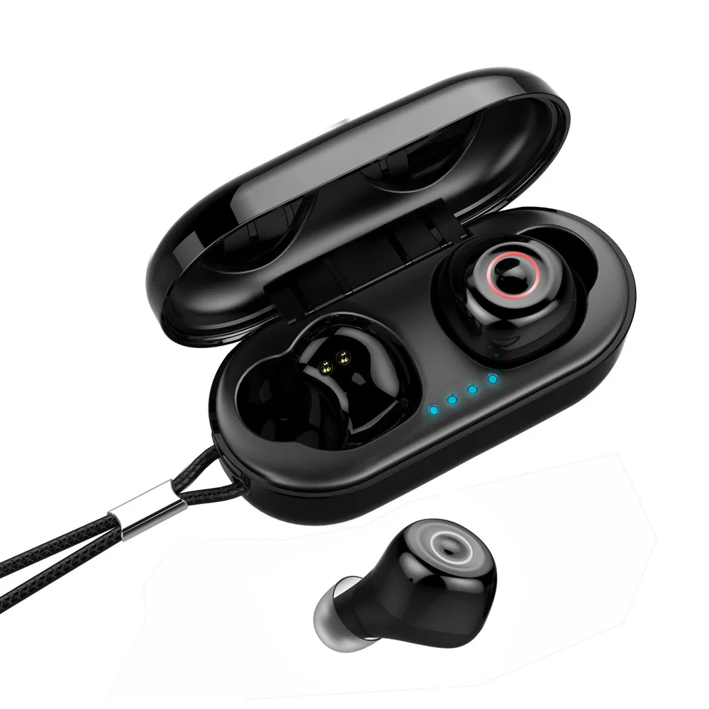 Черный Наушники беспроводные T1 TWS в ухо с микрофоном, Bluetooth 5,0 сенсорное управление IPX7 водонепроницаемые 3D стерео наушники, светодиодные складные беспроводные наушники - Цвет: Черный