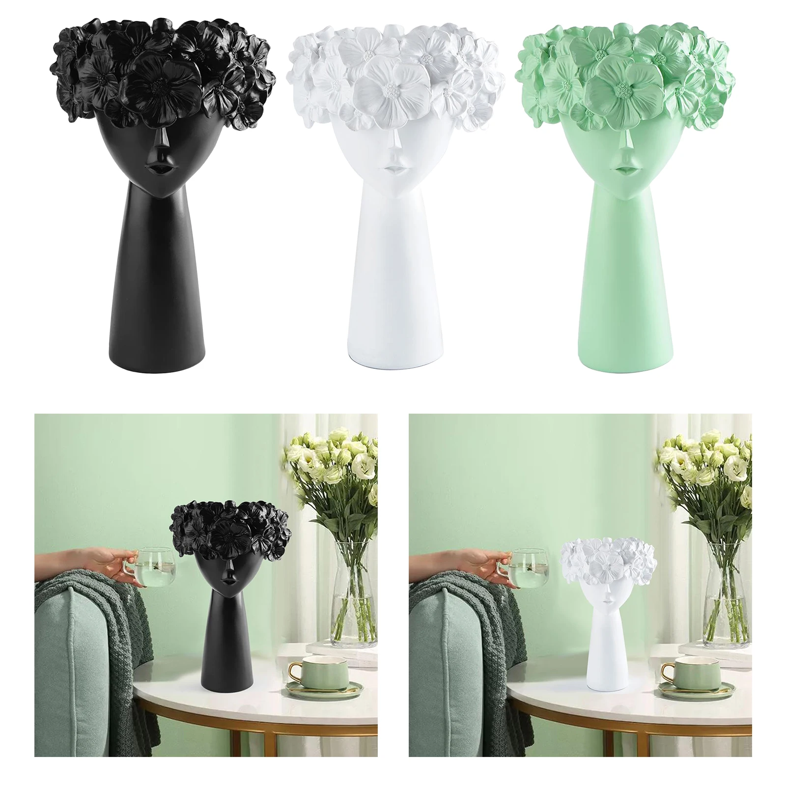 

3Pcs Resin Succulent Pot Cactus Plant Bust Flower Pots Planter Garden Cactus