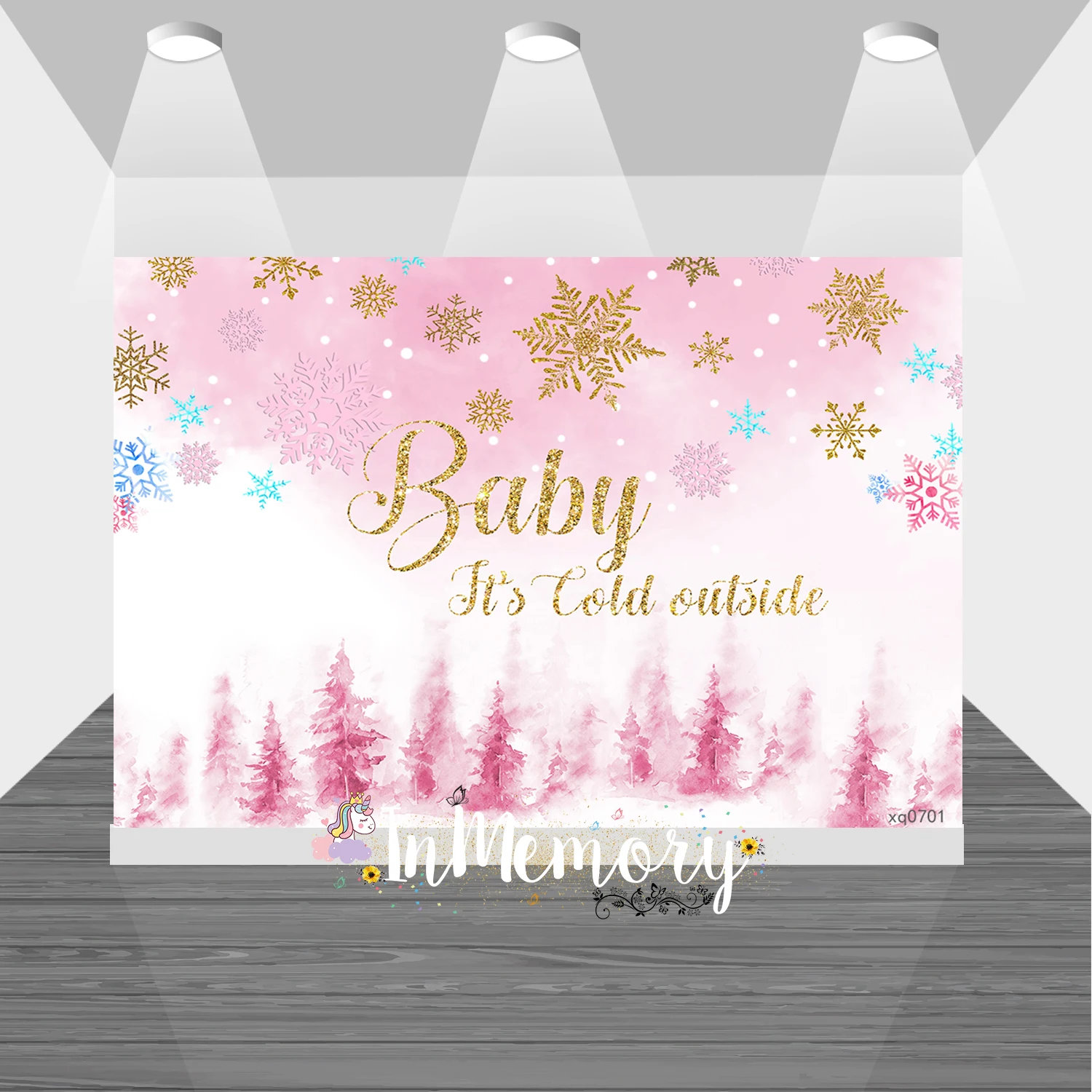 

Виниловый фон для фотосъемки с изображением зимних снежинок деревьев леса