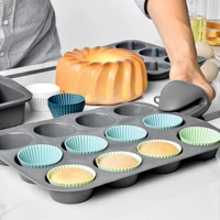 12 piece set morandi color round set cake mold baking egg tart steamed egg complementary food mold creative silicone muffin cup
