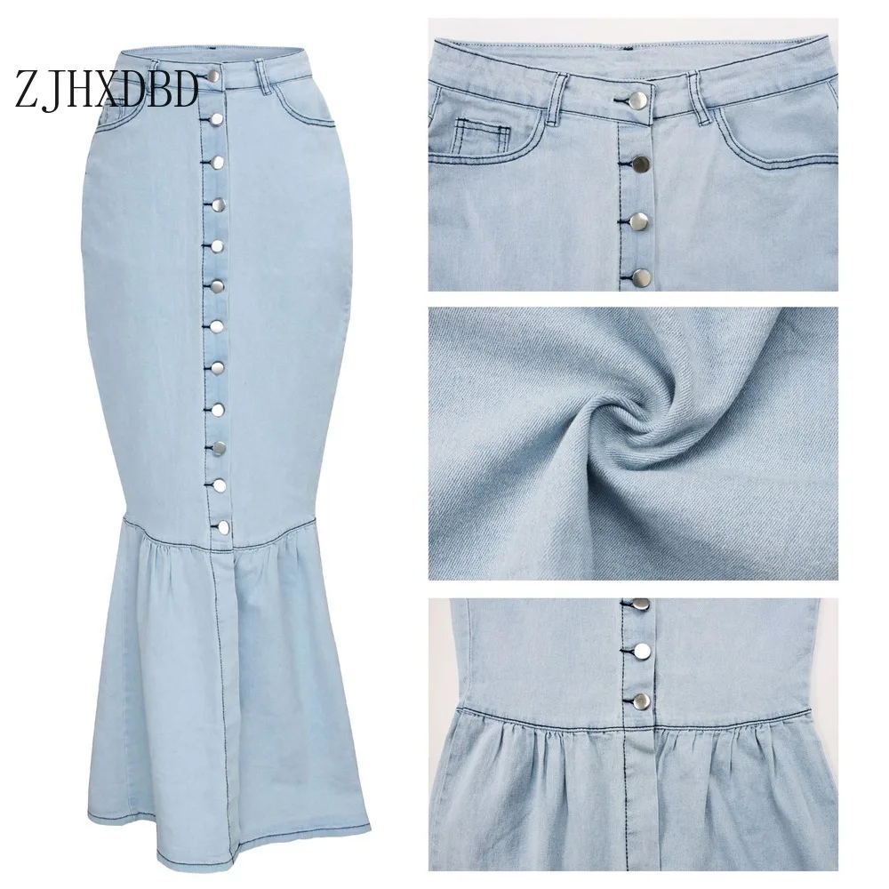 2021 женская синяя джинсовая Макси юбка на пуговицах Женская Осенняя с карманами и