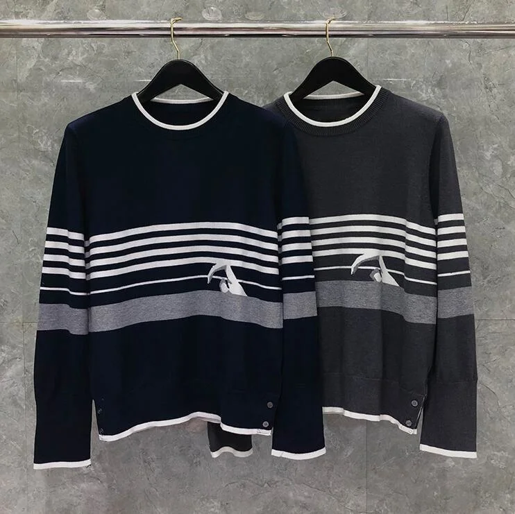 

2021 Fashion Brand Sweaters Men Slim O-Neck Pullovers Clothing Patchwork Wool Swimmer pattern Striped Winter Casual Coat
