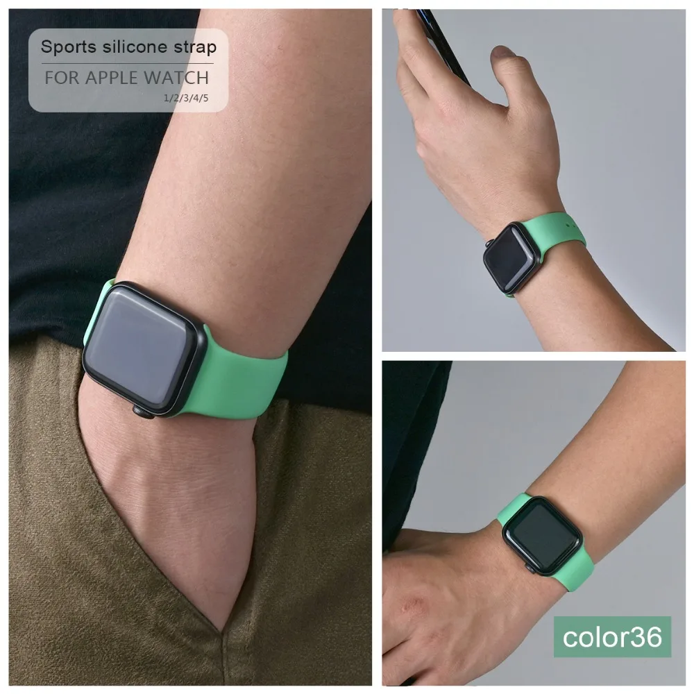 Мягкий силиконовый спортивный ремешок для Apple Watch 5 4 3 2 1 38 мм 42 мм, резиновый ремешок для часов Iwatch series 5 4 40 мм 44 мм