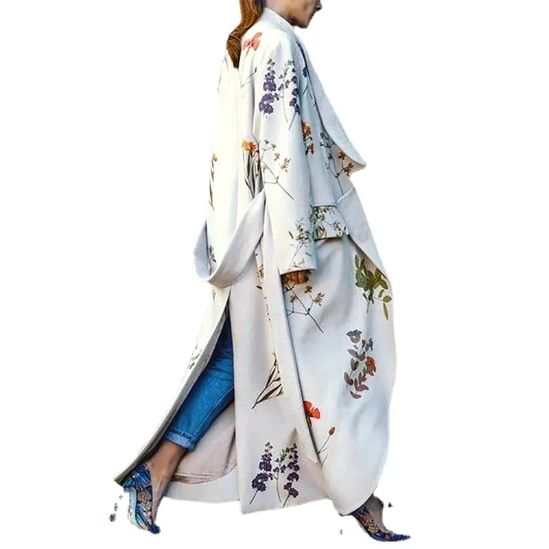 

Женский тренчкот, элегантная женская ветровка с принтом, Женское пальто со шнуровкой и разрезом, модный Свободный Длинный тренчкот, осень