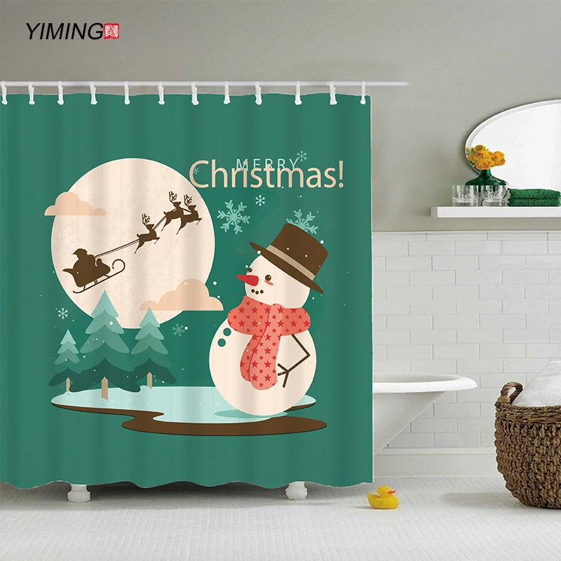 2020 Рождественская Водонепроницаемая занавеска для душа в ванную комнату