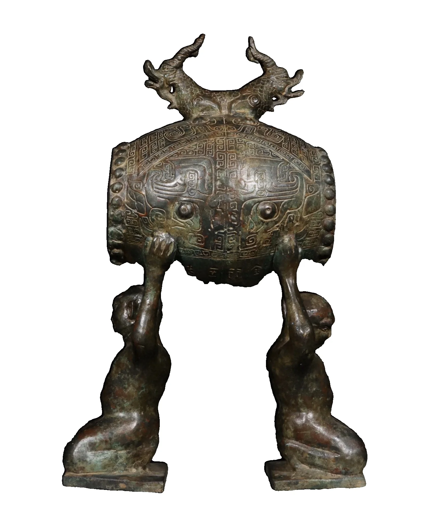 

Двойной дракон-барабан LaoJunLu Han бронзовая фигурка периода династии. Имитация античной бронзы, коллекция шедевров из Китая