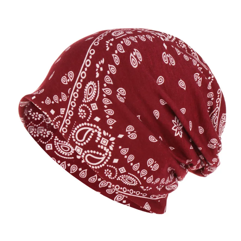 

2021 New Fashion Vintage Beanie Autumn Winter Hat For Women Cotton Bonnet Cashew Flowers Print Skullies Beanies