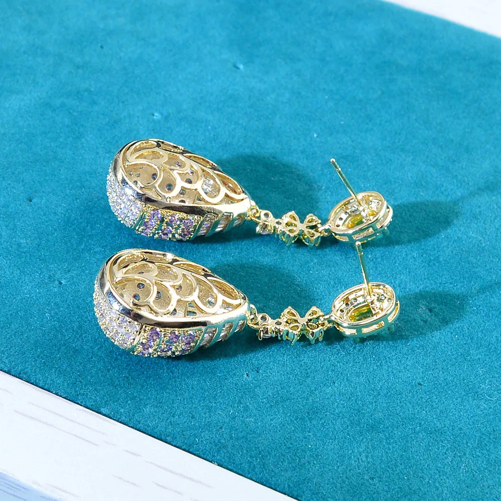 

CINKILE Luxury Waterdrop Ball Long Dangle Earrings for Women Wedding Full Cubic Zirconia Dubai Indian Earrings Bohemia Jewelry