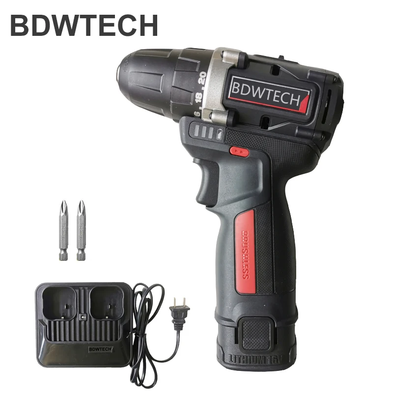 BDWTECH 16V Electric Screwdriver Cordless Drill Max. 45N.m Brushless Motor 2.0ah Battery Drill
