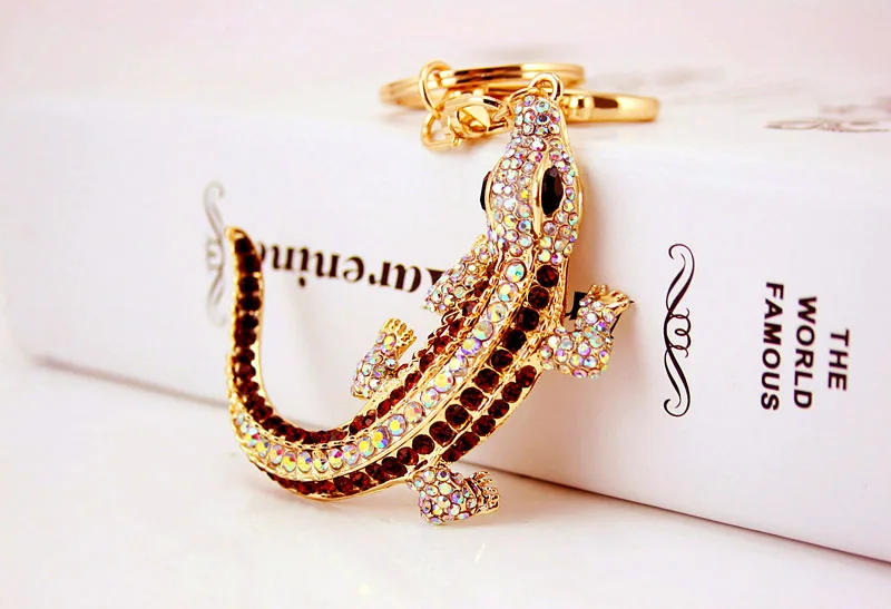 

Handmade Rhinestone Punk Lizard Crystal Keychains Animal Keyring Women Bag Charm Pendant Key Holder Accessory Jewelry