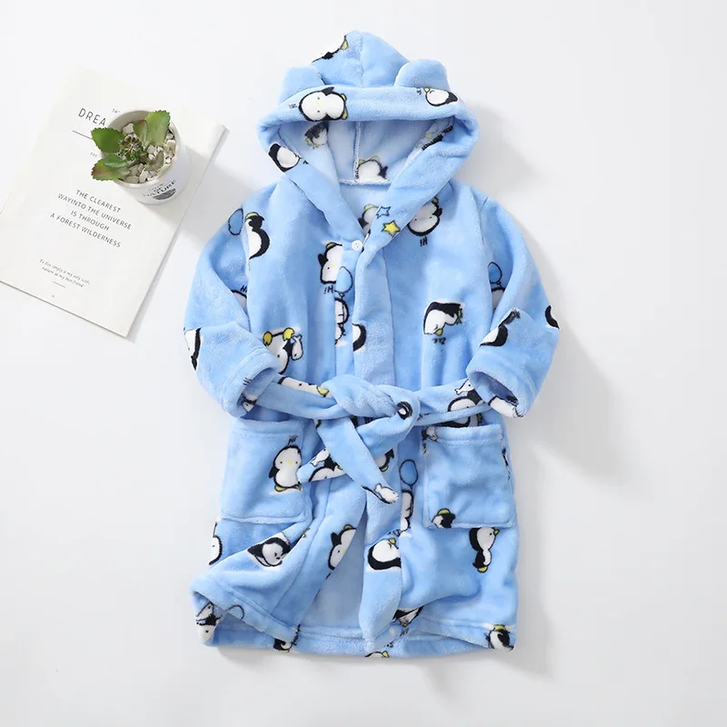 Bata de ba&ntilde;o para ni&ntilde;os y ni&ntilde;as, ropa de dormir de franela para beb&eacute;, bata de noche de dibujos animados, pijamas para ni&ntilde;os de 2 a 12 a&ntilde;os-4
