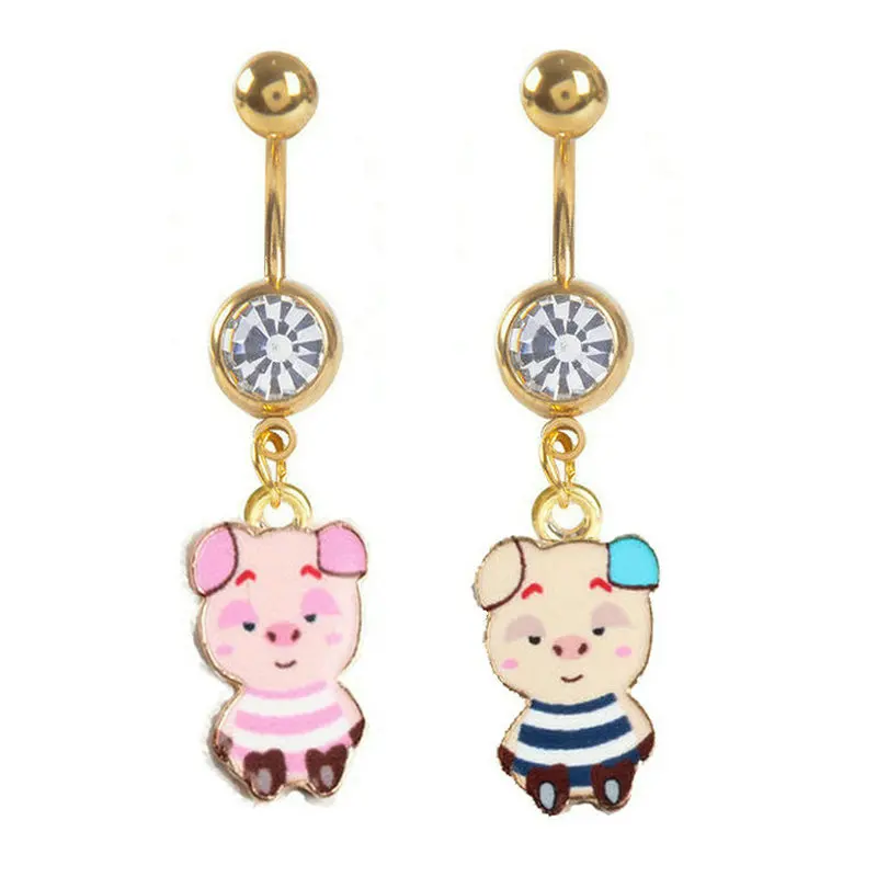 

12pcs/lot Lovely Pig Belly Ring Dangle Belly Bars Crystal Belly Rings Body Piercing Jewelry for Woman Gift