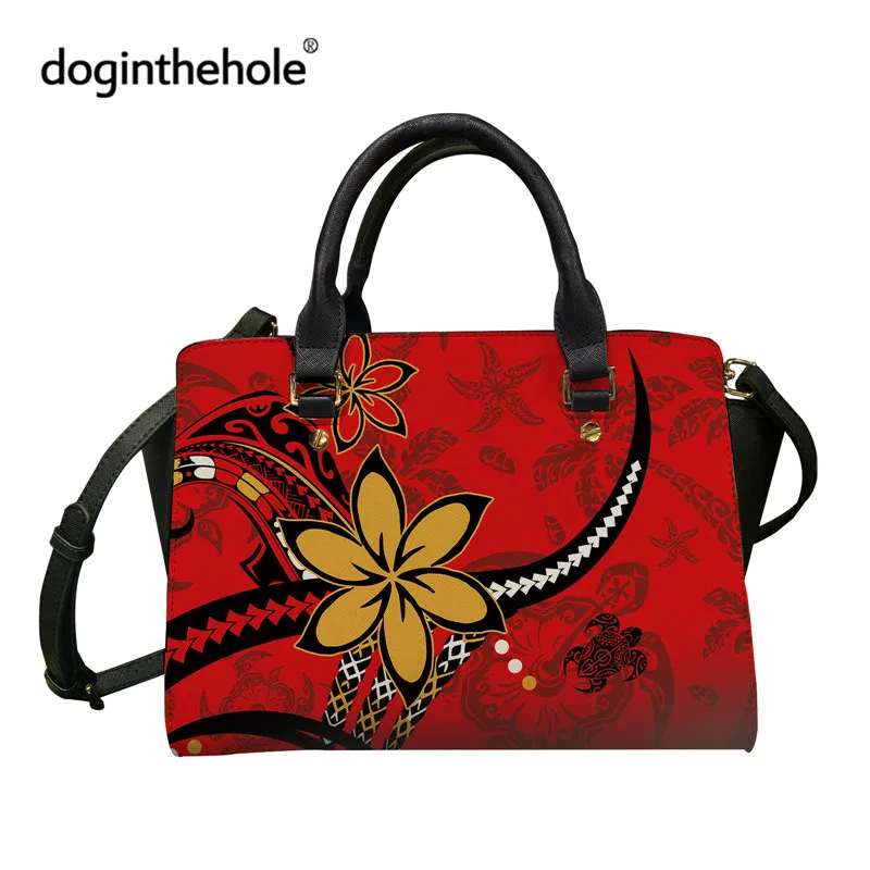 

Doginthehole Polynesian Flowers Print Women PU Shoulder Handbag 2021 New Luxury Leather Tote Bag Stylish Party Messenger Sac