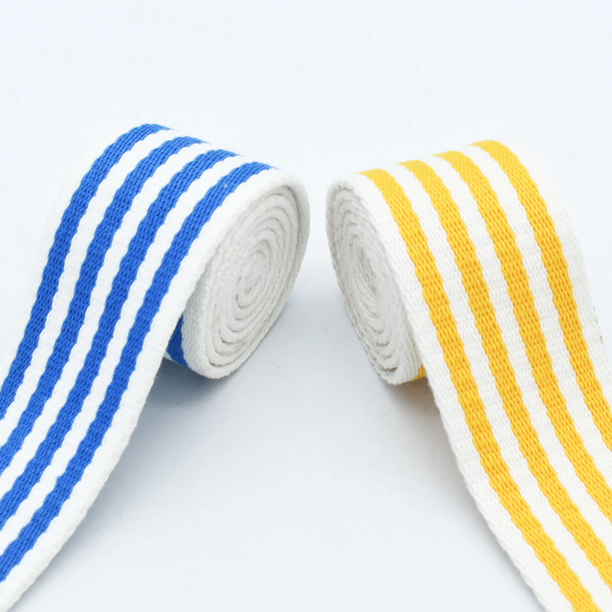 

1.5'' Blue Yellow White Webbing Cotton Belt Bag Handbag Strap Purse Lanyard Webbing Camera Strap Woven Belt Key Fob Hardware