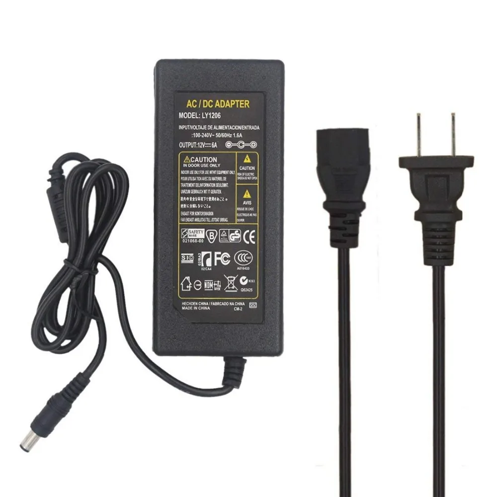 12V 5A 6A 60W 72W LED блок питания зарядное устройство Трансформатор Адаптер для 5050 3528 RGB