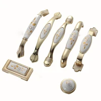 new zinc alloy ceramic gold door wardrobe pulls flower antique cabinet cupboard knobs european fashion drawer hardware handle