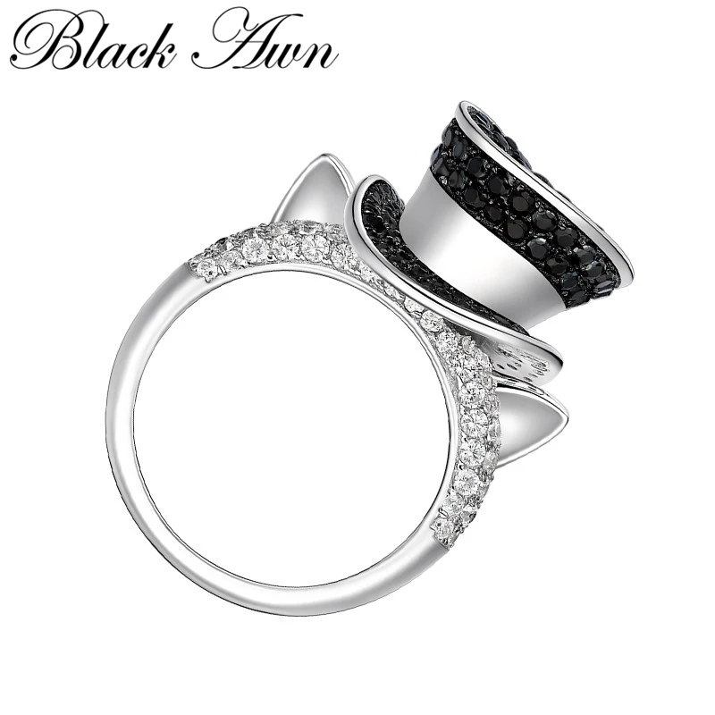 Женское кольцо в виде кошки [BLACK AWN] из серебра 925 пробы G099 | Украшения и аксессуары