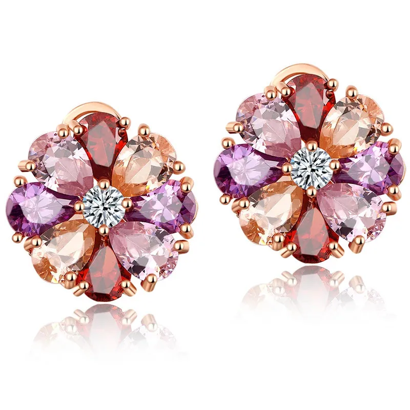 Популярные серьги в виде цветка из серебра 925 пробы с мозаикой и кристаллами