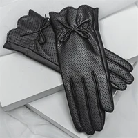 summer driving leather sheepskin gloves female touch screen thin single layer unlined ladies black motorcycle riding
