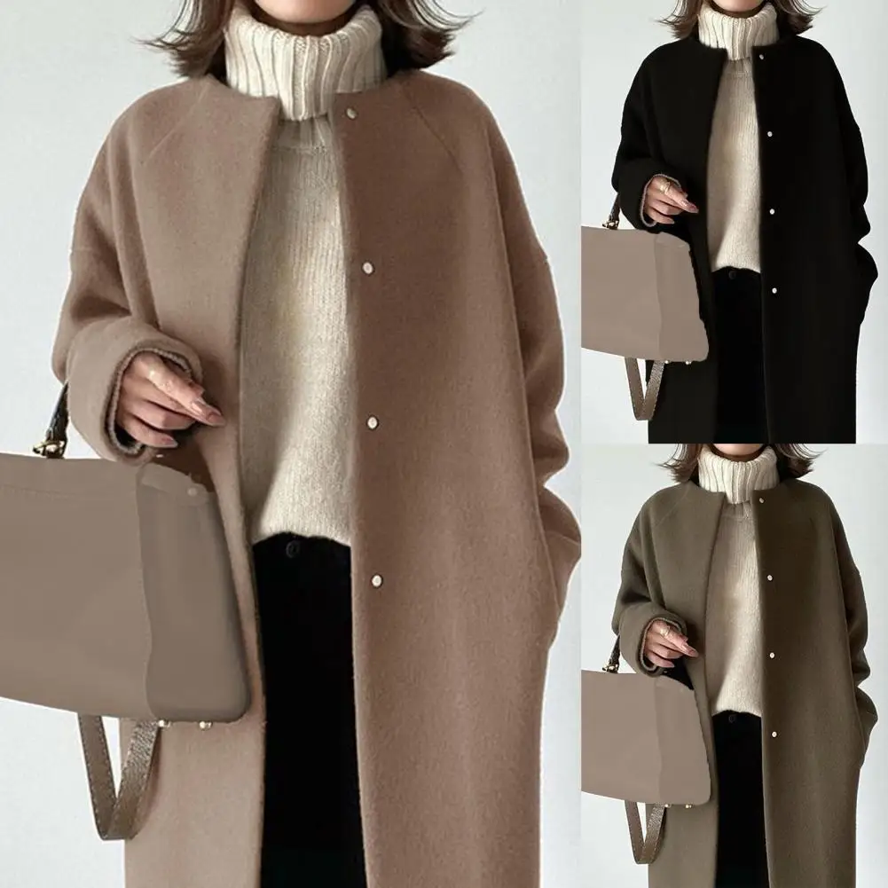 

Women Coat Solid Color O Neck Cardigan Thick Winter Trench Coat for Dating