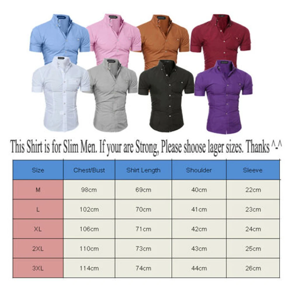 

2021 Men's Slim Fit Shirt Short Sleeve Business Formal Casual shirt Tops Solid Single Breasted 8 Color M-3XL