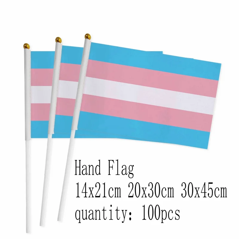 

zwjflagshow lgbt hand flagpole 14x21cm 100pcs LGBT trans transgender pride hand Flag rainbow flag with plastic flagpole