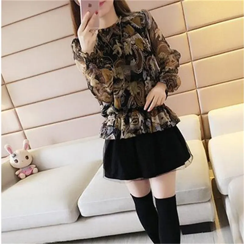 Женская блузка модная шифоновая офисная Свободная с цветочным рисунком