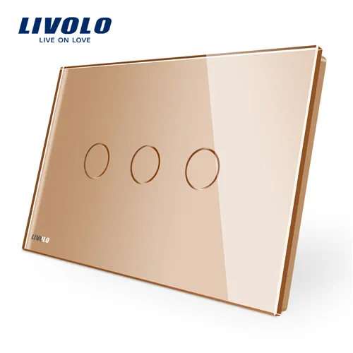 Производитель, Livolo настенный выключатель VL-C903-11, 3-ган 110~ 220V с украшением в виде кристаллов Стекло Панель AU/US Стандартный Сенсорный экран Управление настенный светильник - Цвет: Gold