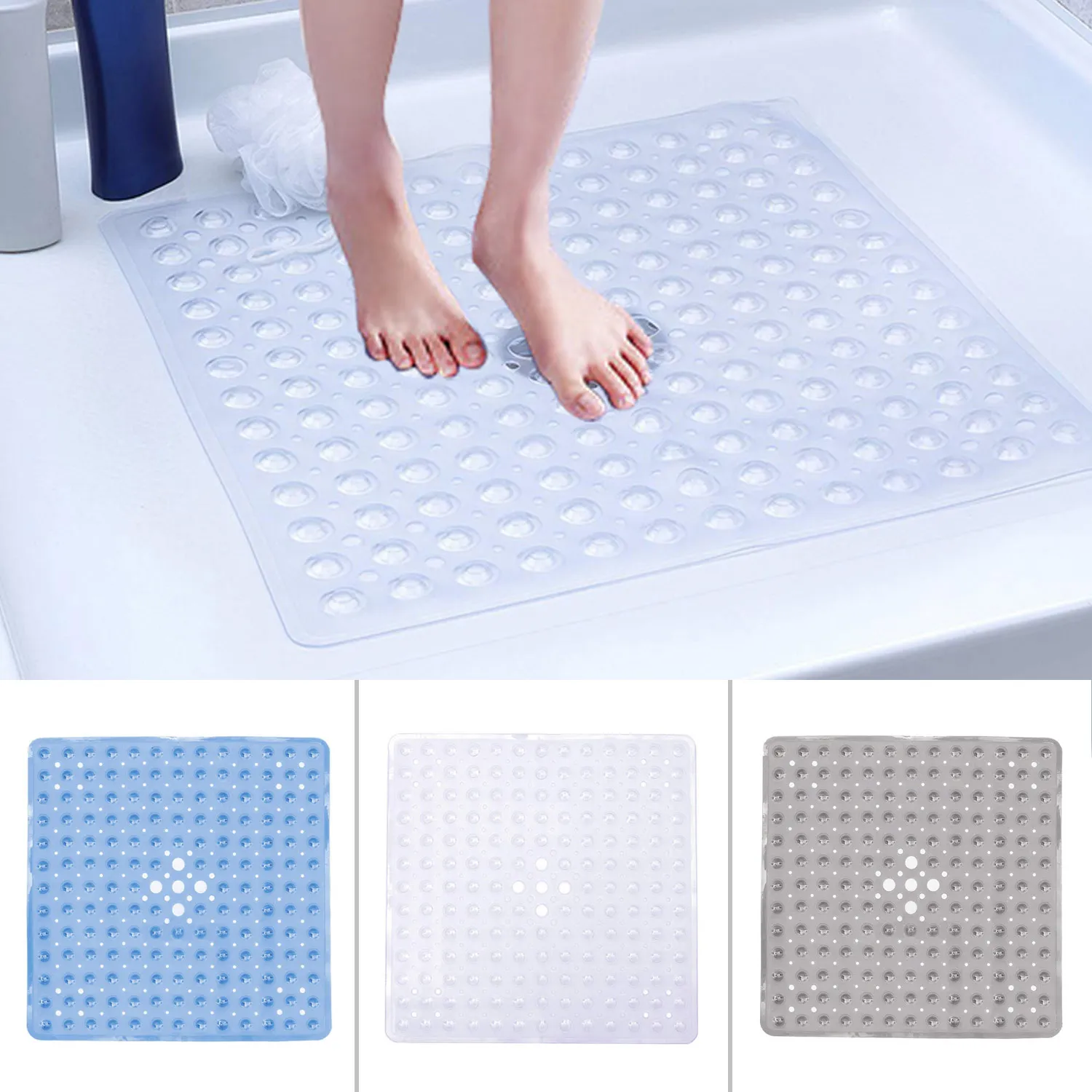 

Square Non-Slip Bath Shower Bathroom Floor Bathtub Mat with Suction Cups for Home Hotels Restaurants Balcony 53x53cm