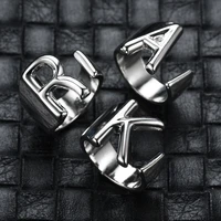 chunky wide hollow a z letter silver color metal adjustable opening ring initials name alphabet female party fashion jewelry