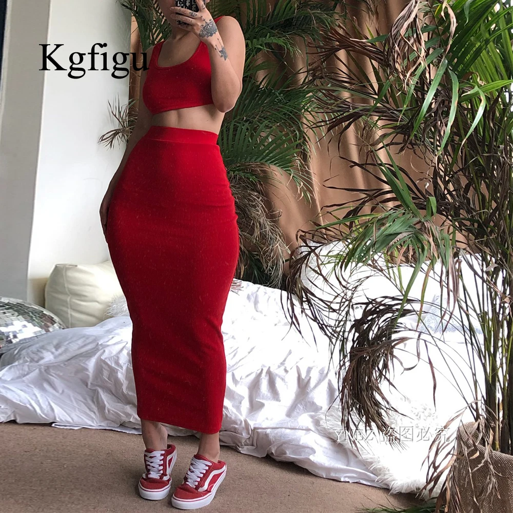 Женский укороченный топ KGFIGU осенний комплект из 2 предметов облегающая юбка на