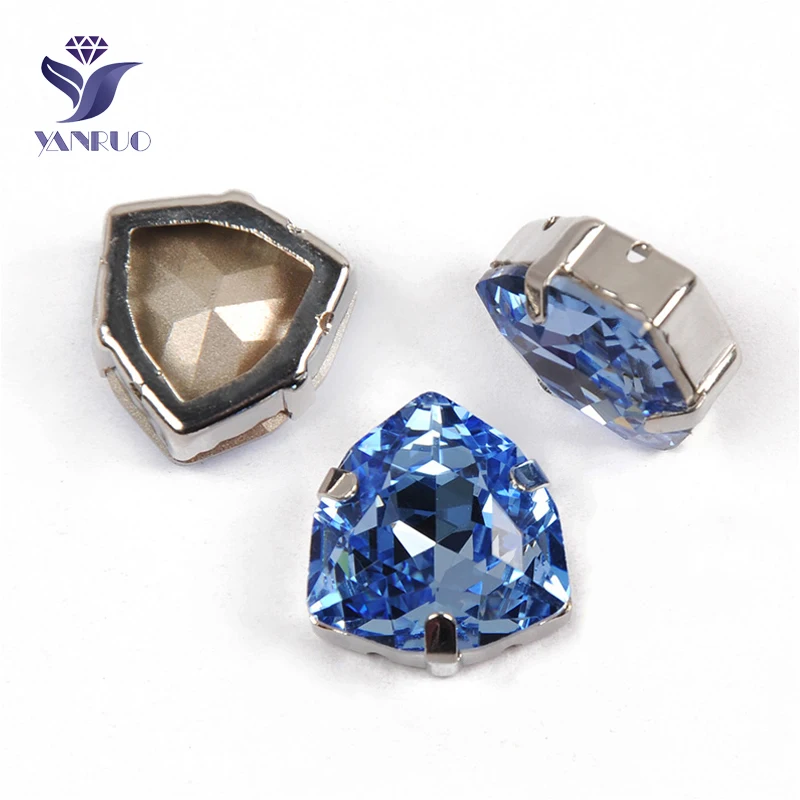 

YANRUO 4706 All Sizes Light Sapphire Trilliant Crystal Rhinestones Point Back Strass Sewn Stones For Clothes Decoration