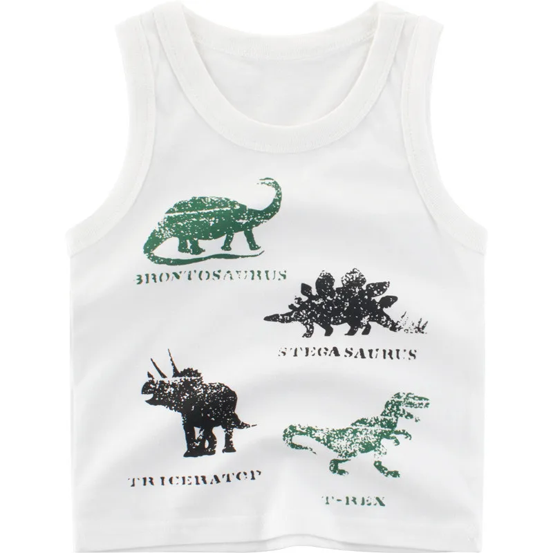 

New Cotton Baby boy clothes sleeveless T-Shirt Children soft Breathable Cartoon printing dinosaur sport top kids clothing