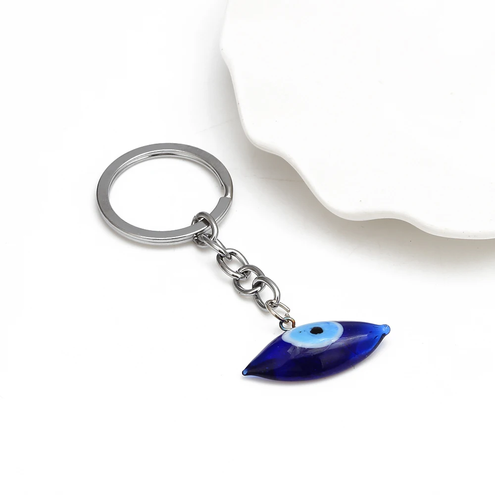 Lucky Eye Glass Evil Charm Key Chain Holder Silver Color Keyring Blue Turkish Keychain Jewelry for Women Men EY6496 | Украшения и