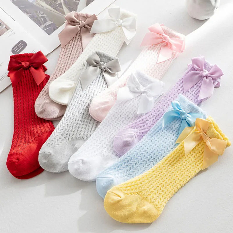 

2021 New Spring and Summer New Baby Baby Socks Spain Big Bow Fashion Cute Girl Mesh Tube Socks Over The Knee Loose Socks