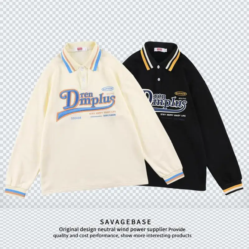 Рубашка-поло в японском ретро-стиле для мужчин и женщин свободная футболка с