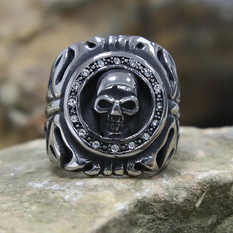 Кольцо мужское из нержавеющей стали с фианитом однотонное кольцо в готическом
