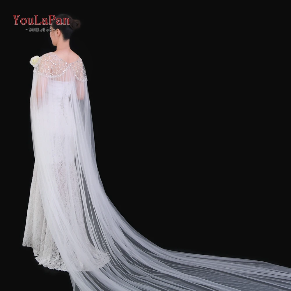 

YouLaPan G14T 118" widthï¼ˆ300CMï¼‰Wedding Cape Diamond Appliqued Wedding Wrap Cloak Cape Rhinestones Vintage Tassels Bridal Bolero