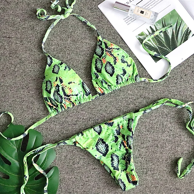 

AIUJXK New Arrival Snake Print String Bikini Women 2021 Summer Swimwear Beach Wear Two Piece Set Swimsuit Swim Bathing Suit