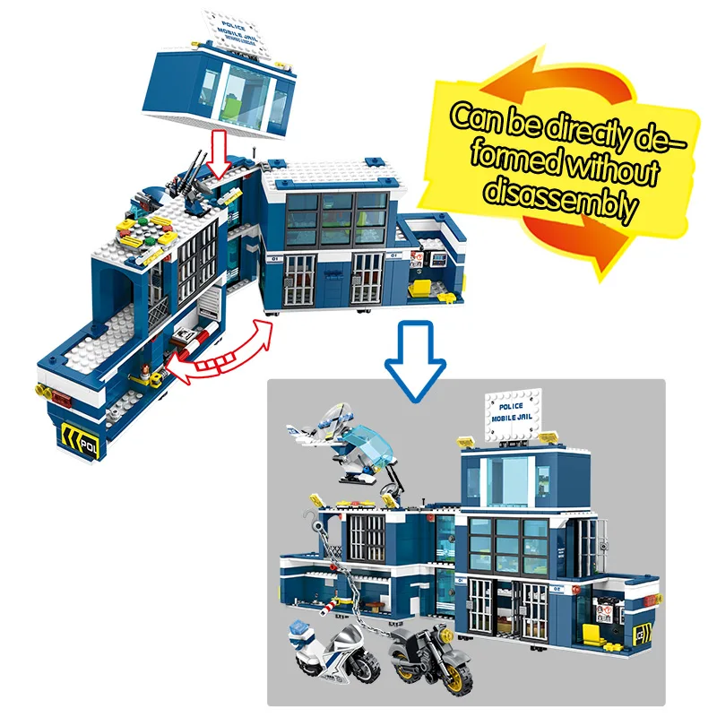 960 шт. городской полицейский участок дом для автомобиля строительные блоки Technic