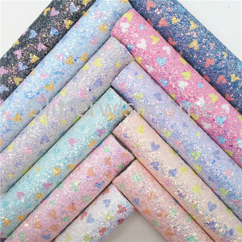 Блестящая виниловая ткань для бантов 21x29 см A4 с принтом сердечек на день Святого