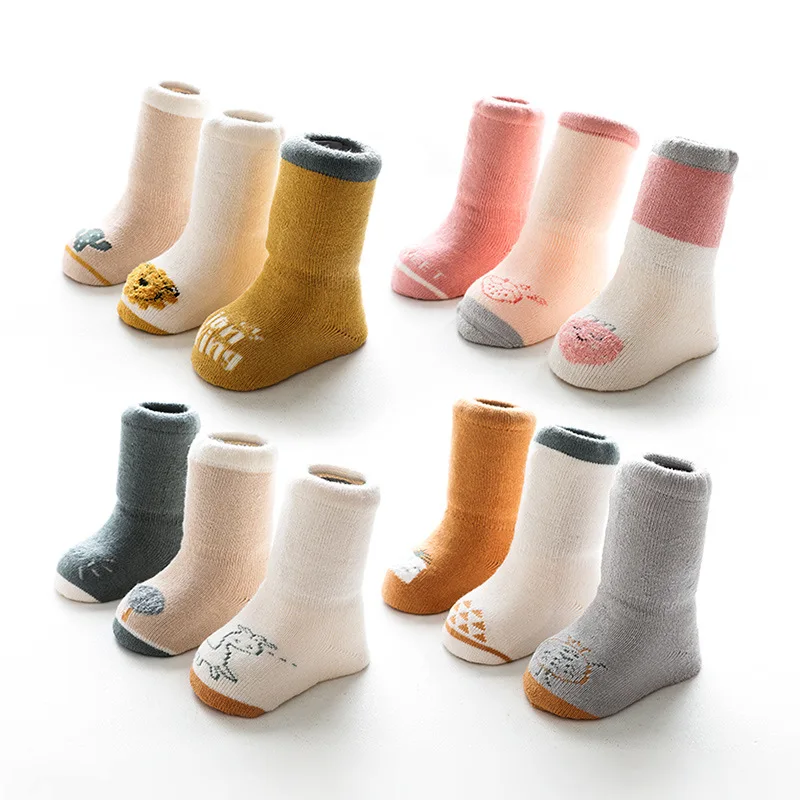 

3 пары осенне-зимних толстых мягких носков для маленьких девочек носки для младенцев с мультяшными животными носки для маленьких мальчиков ...