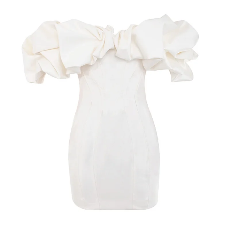 

Spring Solid Color Strapless Skinny Dress Sexy Women Short Sleeve Off Shoulder Party Dress