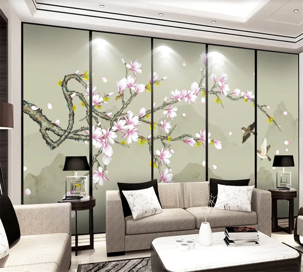 3D-обои на заказ роспись Магнолия Ручная цветы и птицы тщательные новый фон в