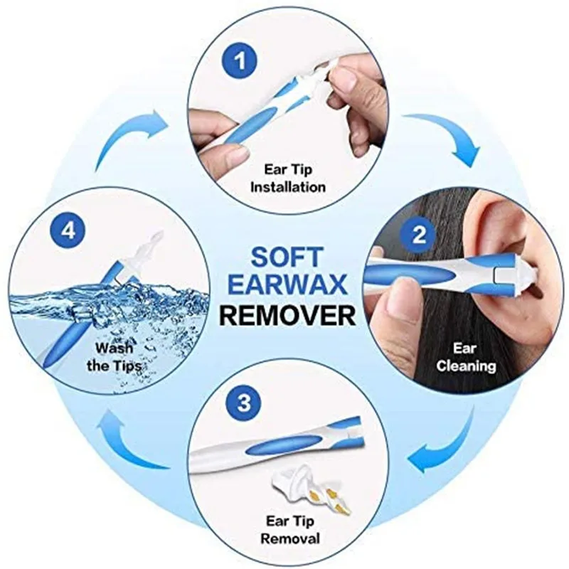 Limpiador de o&iacute;dos para hombre y mujer, herramienta de extracci&oacute;n de cera de los o&iacute;dos con kit de limpieza, incluye bastoncillos de algod&oacute;n en espiral suave-5
